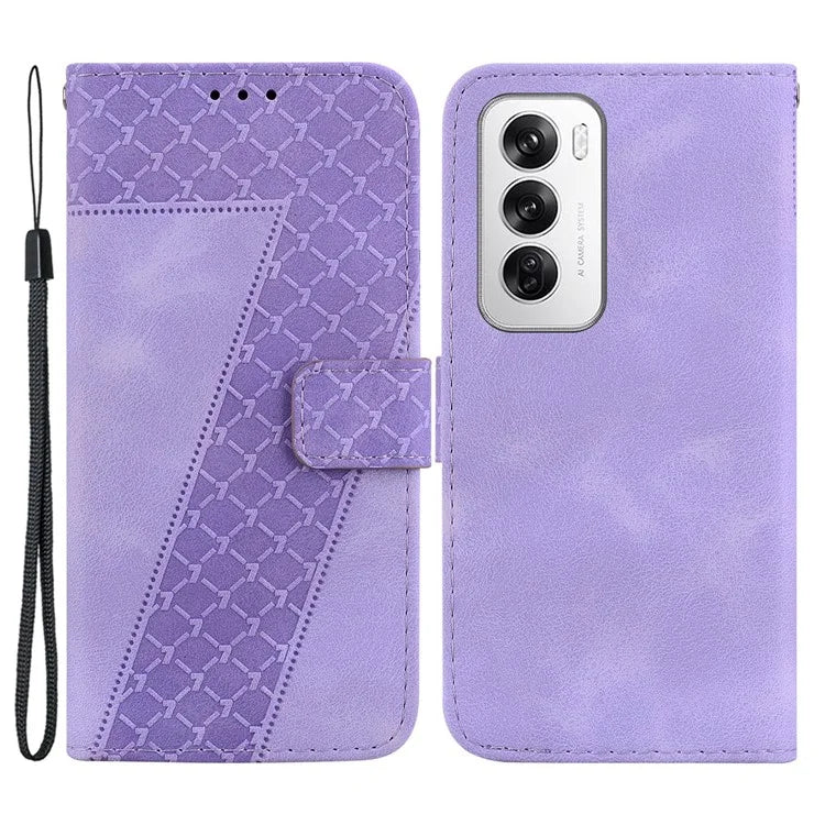 For Oppo Reno12 5G (Global) Case 7-Shaped Pattern Imprint Leather Phone Cover