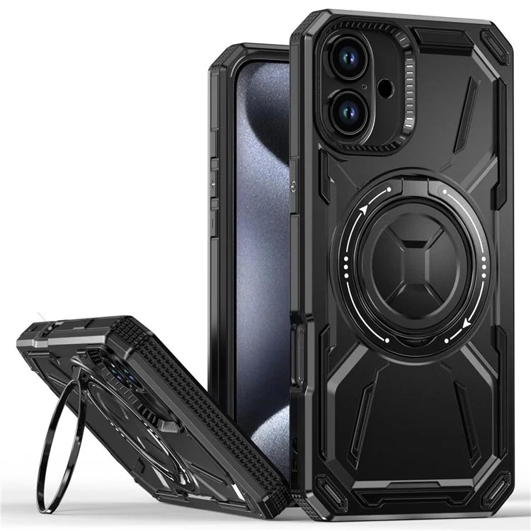 For iPhone 16 Plus Case TPU+PC Magnetic Phone Cover with Kickstand