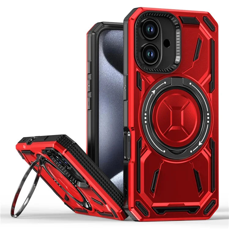 For iPhone 16 Magnetic Case TPU+PC Kickstand Phone Cover