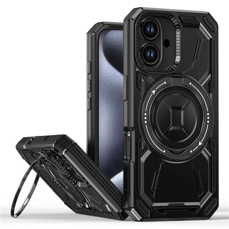 For iPhone 16 Magnetic Case TPU+PC Kickstand Phone Cover