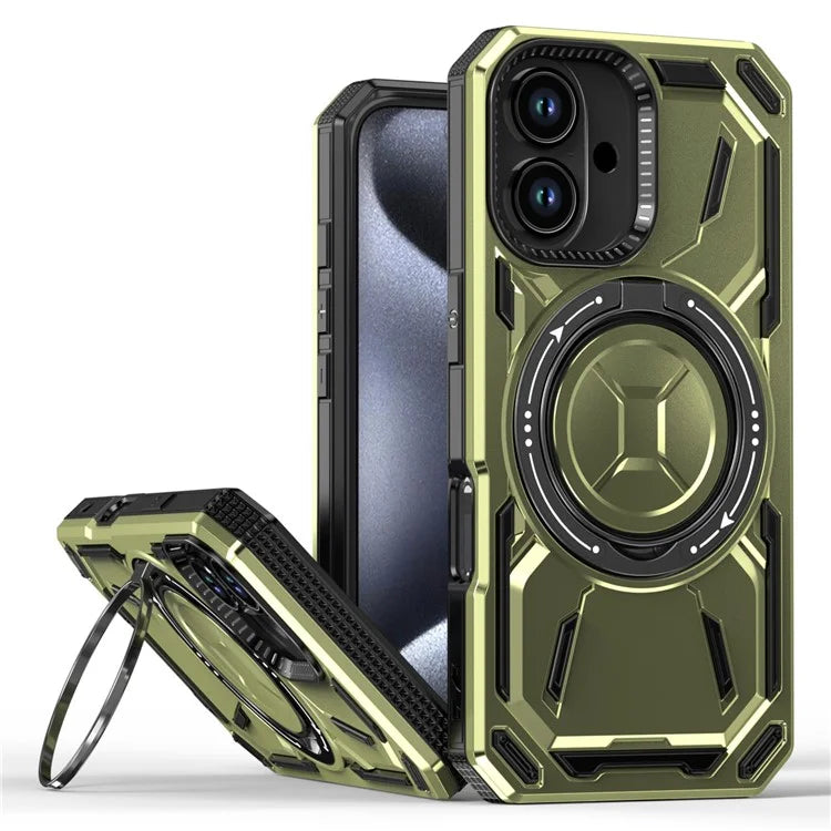 For iPhone 16 Magnetic Case TPU+PC Kickstand Phone Cover