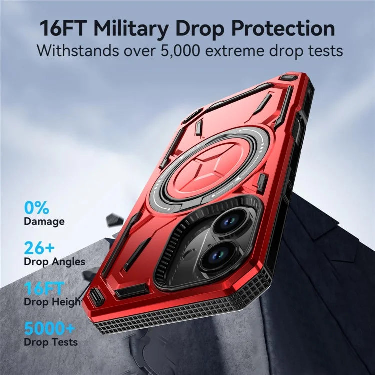 For iPhone 16 Magnetic Case TPU+PC Kickstand Phone Cover