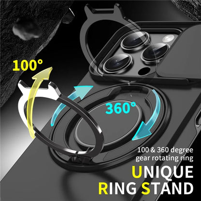 For iPhone 16 Pro Max Magnetic Case Kickstand TPU+PC Phone Case with Camera Lens Slide Cover