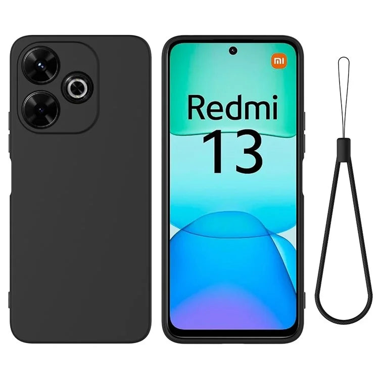 For Xiaomi Redmi 13 5G / 13 4G / Note 13R 5G / Poco M6 4G Case Liquid Silicone Phone Cover with Wrist Strap