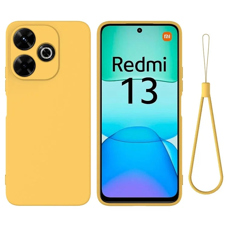 For Xiaomi Redmi 13 5G / 13 4G / Note 13R 5G / Poco M6 4G Case Liquid Silicone Phone Cover with Wrist Strap
