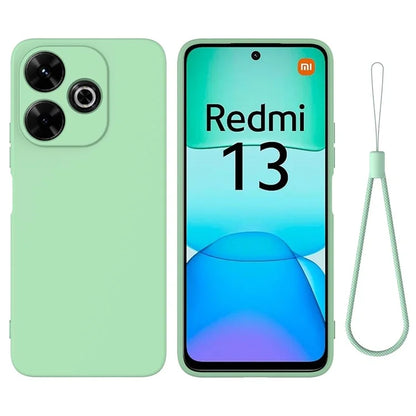 For Xiaomi Redmi 13 5G / 13 4G / Note 13R 5G / Poco M6 4G Case Liquid Silicone Phone Cover with Wrist Strap