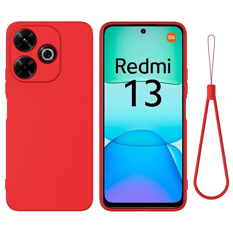 For Xiaomi Redmi 13 5G / 13 4G / Note 13R 5G / Poco M6 4G Case Liquid Silicone Phone Cover with Wrist Strap