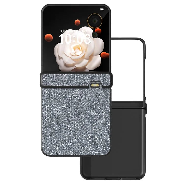 For Honor Magic V Flip 5G Case Hinge Design Rhinestone Texture PU Leather Phone Cover