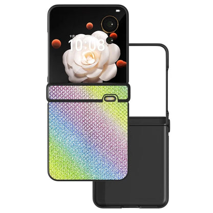 For Honor Magic V Flip 5G Case Hinge Design Rhinestone Texture PU Leather Phone Cover