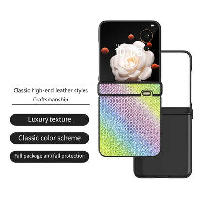 For Honor Magic V Flip 5G Case Hinge Design Rhinestone Texture PU Leather Phone Cover