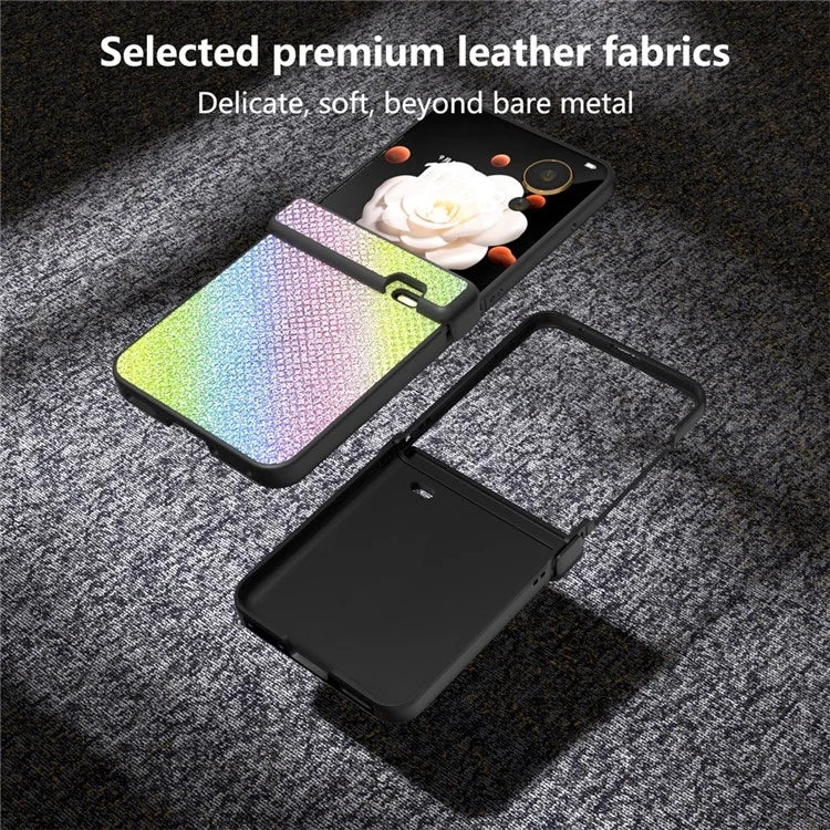 For Honor Magic V Flip 5G Case Hinge Design Rhinestone Texture PU Leather Phone Cover