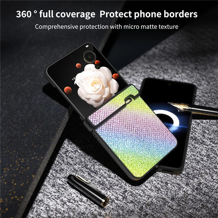 For Honor Magic V Flip 5G Case Hinge Design Rhinestone Texture PU Leather Phone Cover
