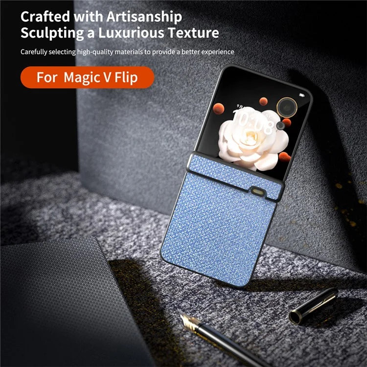 For Honor Magic V Flip 5G Case Hinge Design Rhinestone Texture PU Leather Phone Cover