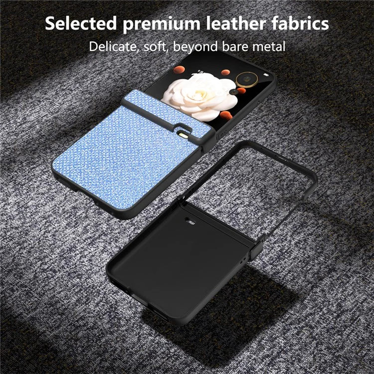 For Honor Magic V Flip 5G Case Hinge Design Rhinestone Texture PU Leather Phone Cover