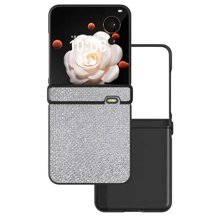 For Honor Magic V Flip 5G Case Hinge Design Rhinestone Texture PU Leather Phone Cover