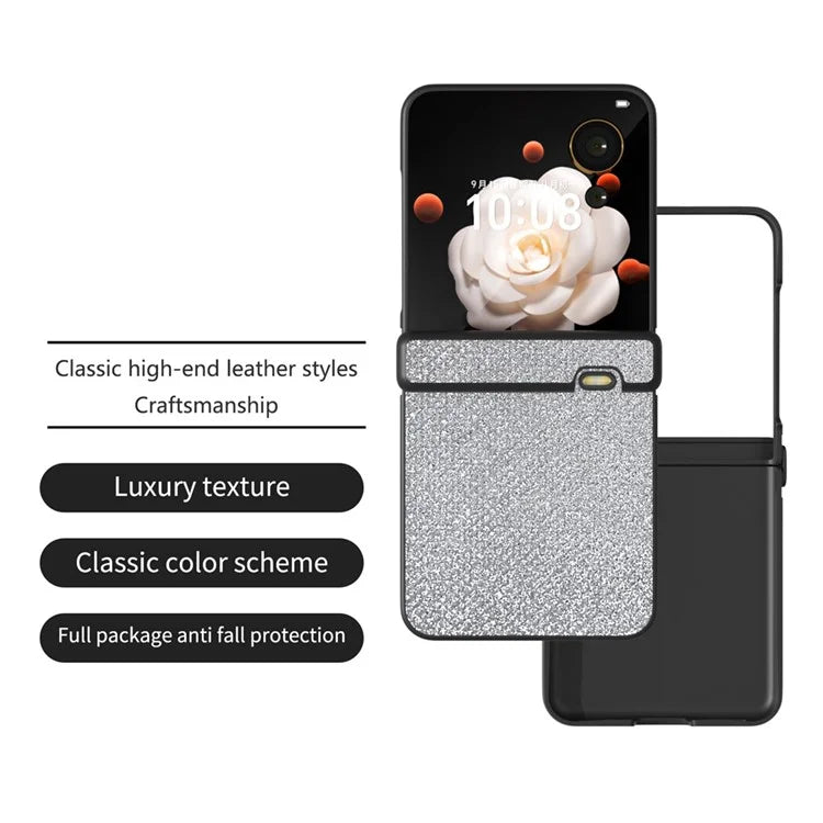 For Honor Magic V Flip 5G Case Hinge Design Rhinestone Texture PU Leather Phone Cover