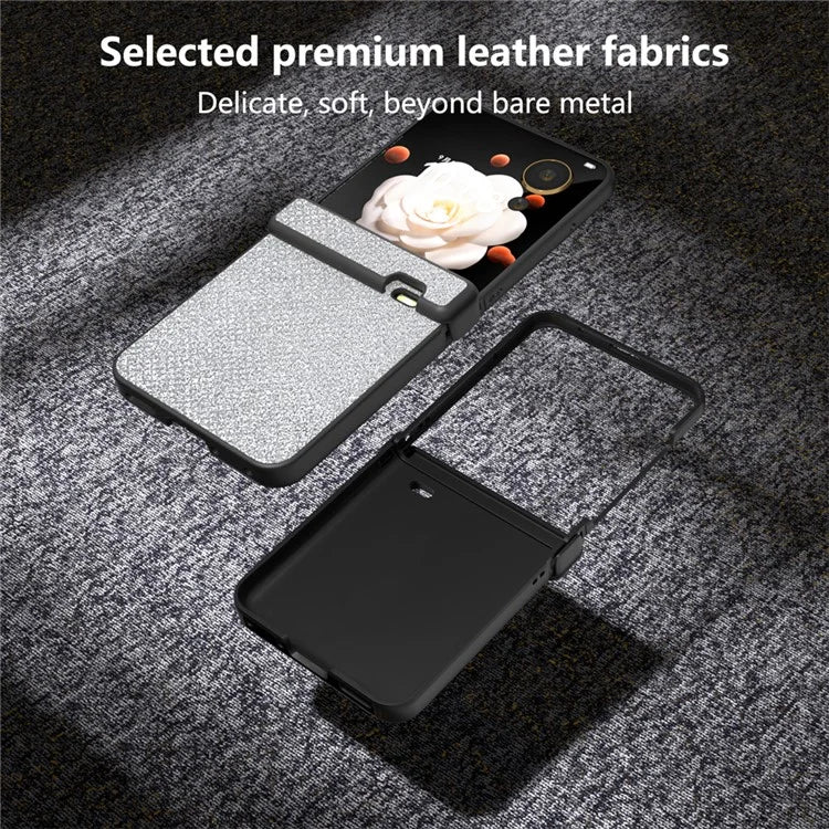 For Honor Magic V Flip 5G Case Hinge Design Rhinestone Texture PU Leather Phone Cover