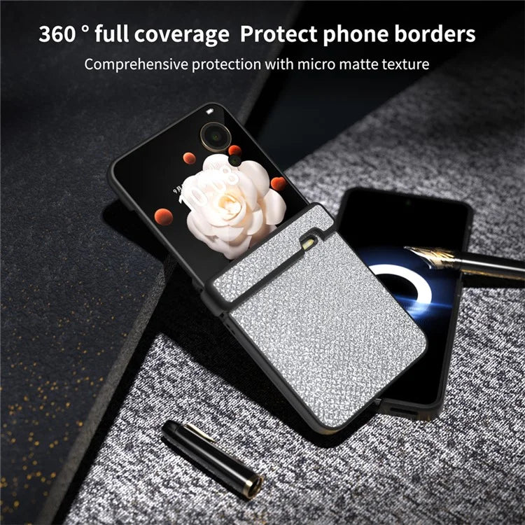 For Honor Magic V Flip 5G Case Hinge Design Rhinestone Texture PU Leather Phone Cover