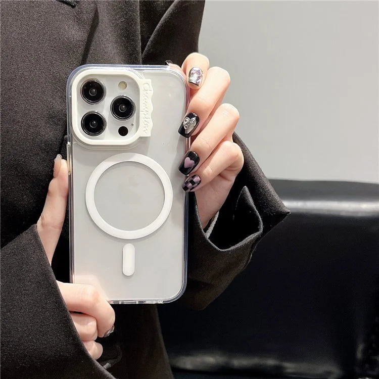 For iPhone 15 Pro Max Case Compatible with MagSafe PC+TPU Phone Cover Wave Lens Frame