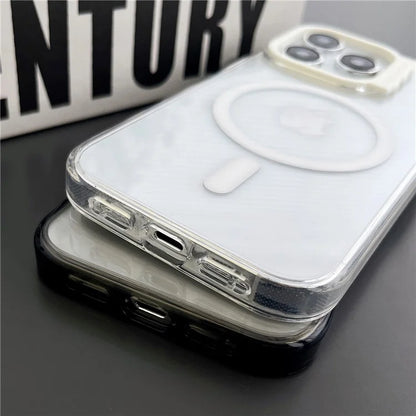 For iPhone 15 Pro Max Case Compatible with MagSafe PC+TPU Phone Cover Wave Lens Frame