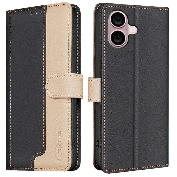 BINFEN COLOR BF33 For iPhone 16 Case RFID Blocking PU Leather Stand Phone Cover