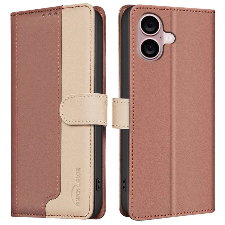 BINFEN COLOR BF33 For iPhone 16 Case RFID Blocking PU Leather Stand Phone Cover