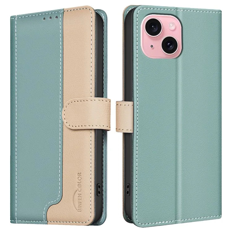 BINFEN COLOR BF33 For iPhone 15 Case Splicing Color Phone Cover RFID Blocking
