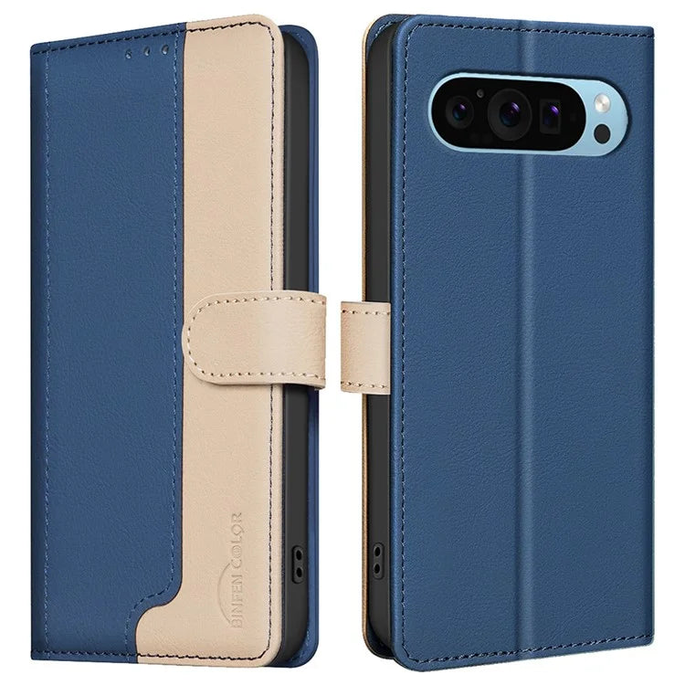 BINFEN COLOR BF33 For Google Pixel 9 Case Color Splicing Leather Cover with RFID Blocking