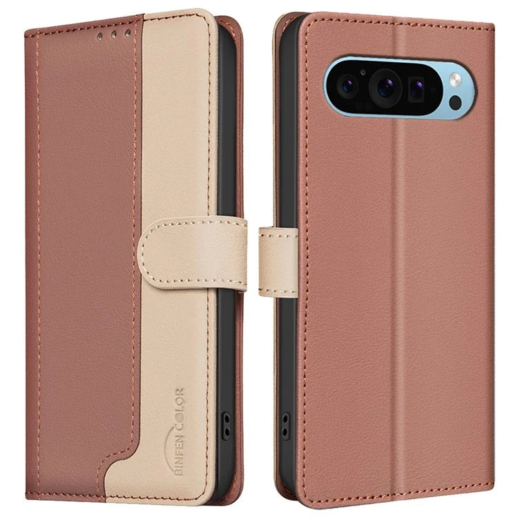 BINFEN COLOR BF33 For Google Pixel 9 Case Color Splicing Leather Cover with RFID Blocking
