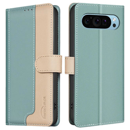BINFEN COLOR BF33 For Google Pixel 9 Case Color Splicing Leather Cover with RFID Blocking