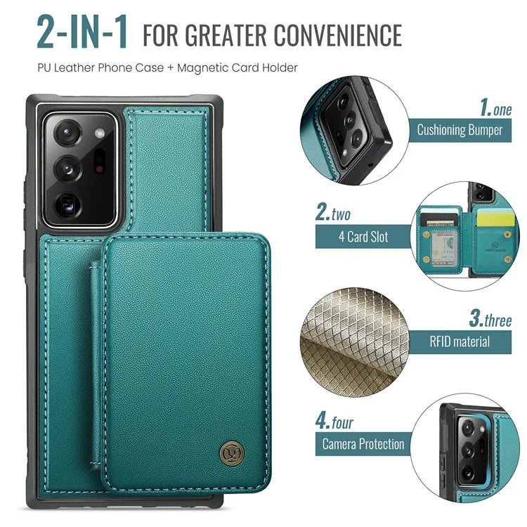 JEEHOOD J05 For Samsung Galaxy Note20 Ultra / Note20 Ultra 5G Case Detachable Card Bag