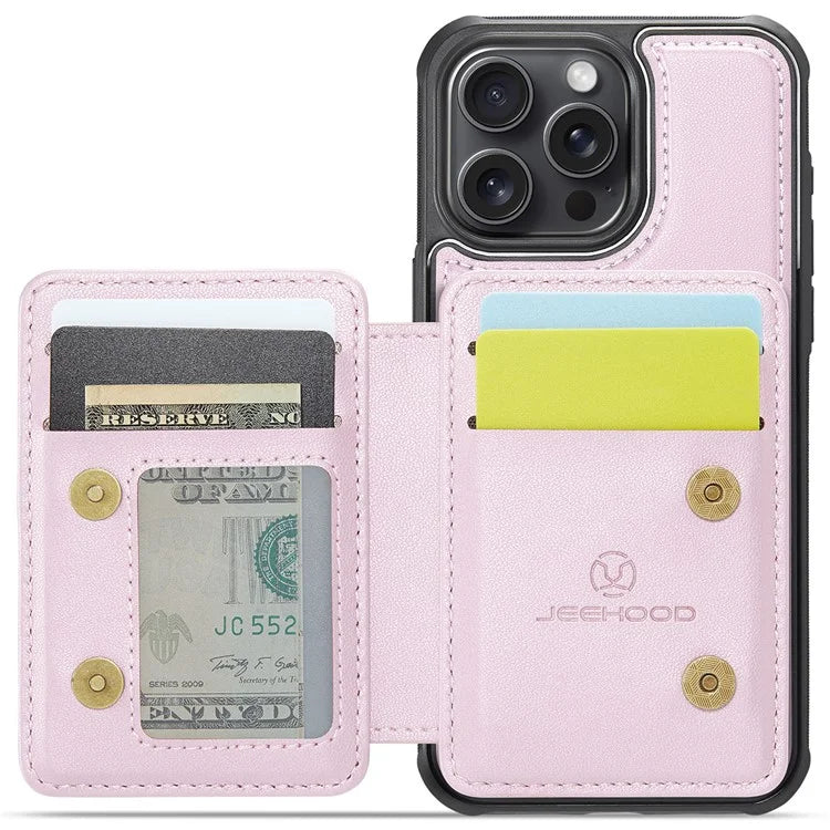 JEEHOOD J05 For iPhone 13 Pro Max Case RFID Blocking Card Bag Leather+TPU Phone Cover