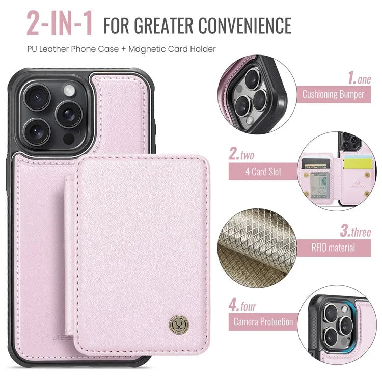 JEEHOOD J05 For iPhone 13 Pro Max Case RFID Blocking Card Bag Leather+TPU Phone Cover