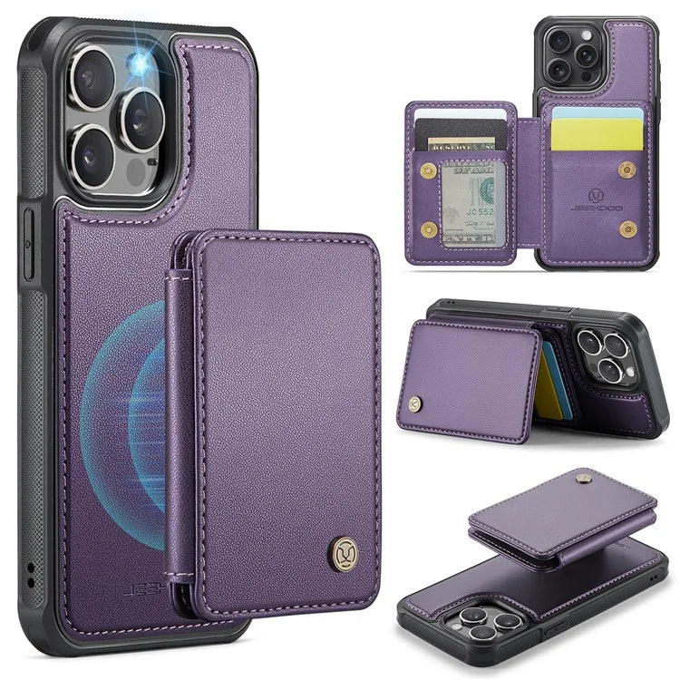 JEEHOOD J05 For iPhone 13 Pro Max Case RFID Blocking Card Bag Leather+TPU Phone Cover