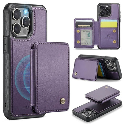 JEEHOOD J05 For iPhone 13 Pro Max Case RFID Blocking Card Bag Leather+TPU Phone Cover