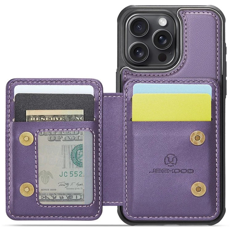 JEEHOOD J05 For iPhone 13 Pro Max Case RFID Blocking Card Bag Leather+TPU Phone Cover