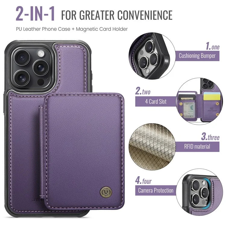 JEEHOOD J05 For iPhone 13 Pro Max Case RFID Blocking Card Bag Leather+TPU Phone Cover