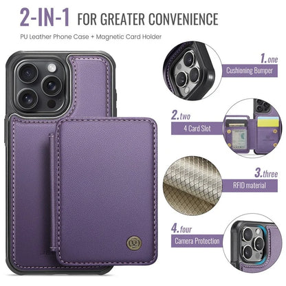 JEEHOOD J05 For iPhone 13 Pro Max Case RFID Blocking Card Bag Leather+TPU Phone Cover