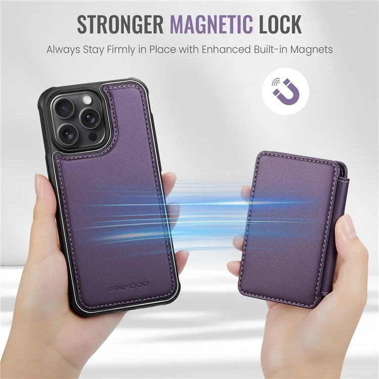 JEEHOOD J05 For iPhone 13 Pro Max Case RFID Blocking Card Bag Leather+TPU Phone Cover