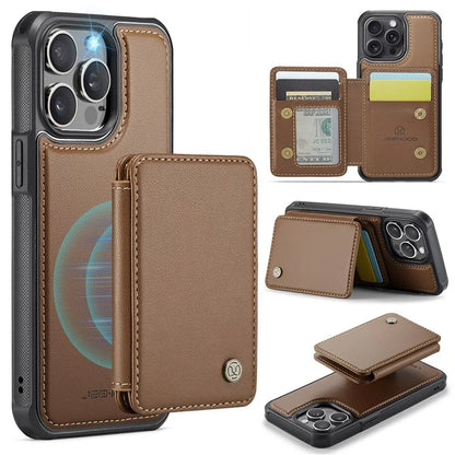 JEEHOOD J05 For iPhone 13 Pro Max Case RFID Blocking Card Bag Leather+TPU Phone Cover