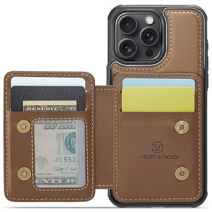 JEEHOOD J05 For iPhone 13 Pro Max Case RFID Blocking Card Bag Leather+TPU Phone Cover