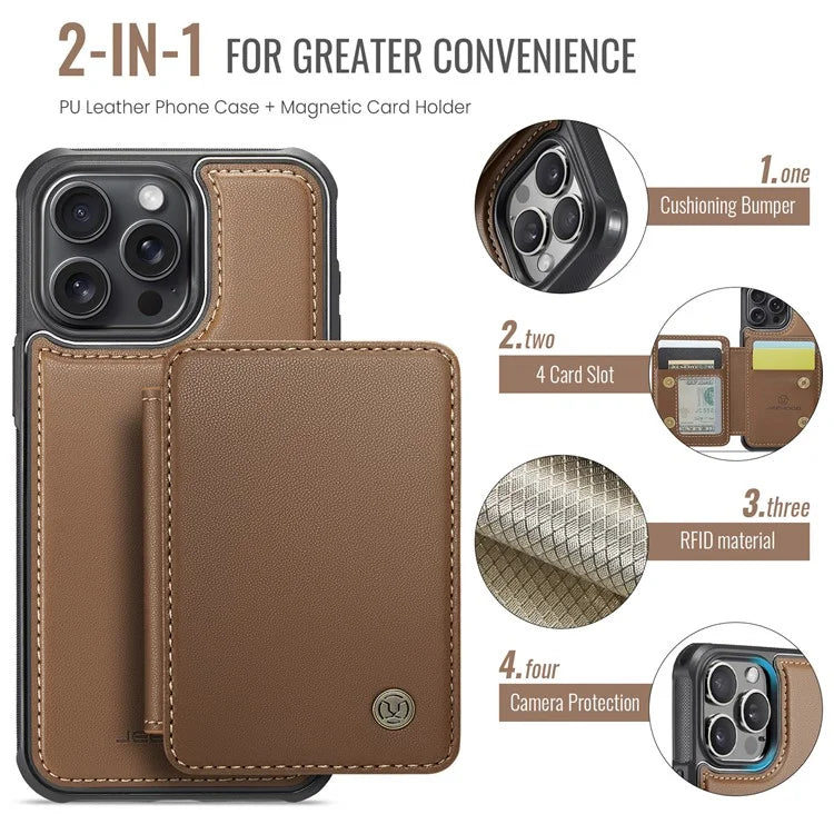 JEEHOOD J05 For iPhone 13 Pro Max Case RFID Blocking Card Bag Leather+TPU Phone Cover