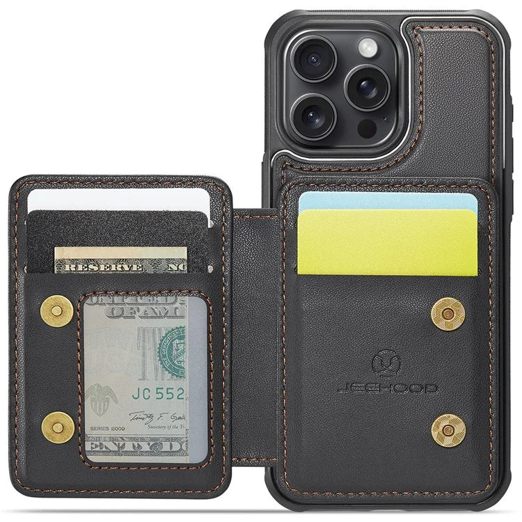 JEEHOOD J05 For iPhone 13 Pro Max Case RFID Blocking Card Bag Leather+TPU Phone Cover