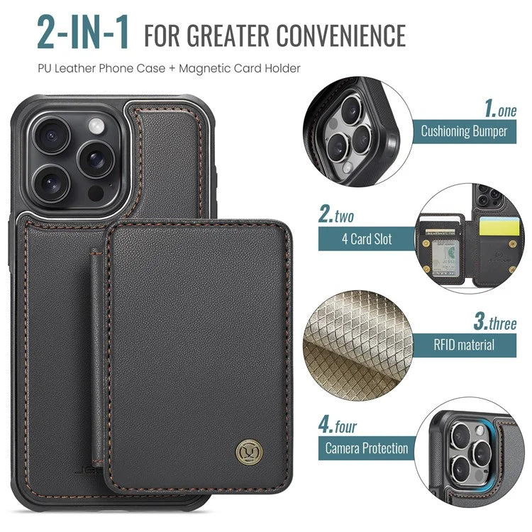 JEEHOOD J05 For iPhone 13 Pro Max Case RFID Blocking Card Bag Leather+TPU Phone Cover