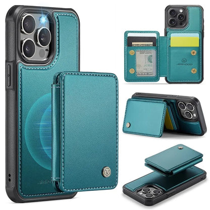 JEEHOOD J05 For iPhone 13 Pro Max Case RFID Blocking Card Bag Leather+TPU Phone Cover