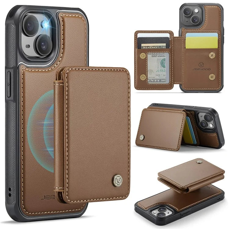 JEEHOOD J05 For iPhone 13 Case Card Slots Leather+TPU Phone Cover Detachable Design