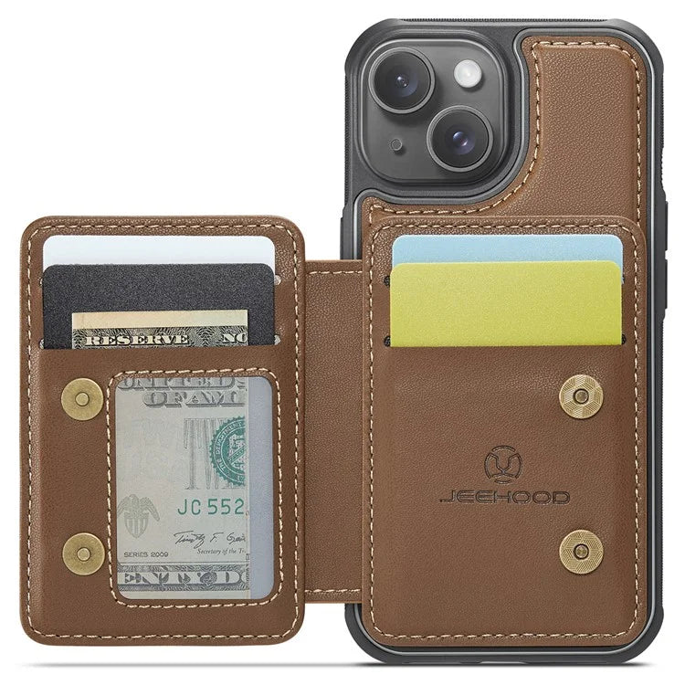 JEEHOOD J05 For iPhone 13 Case Card Slots Leather+TPU Phone Cover Detachable Design