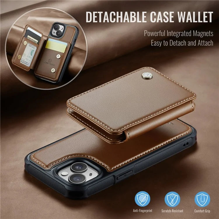 JEEHOOD J05 For iPhone 13 Case Card Slots Leather+TPU Phone Cover Detachable Design