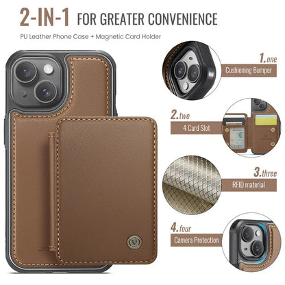 JEEHOOD J05 For iPhone 13 Case Card Slots Leather+TPU Phone Cover Detachable Design