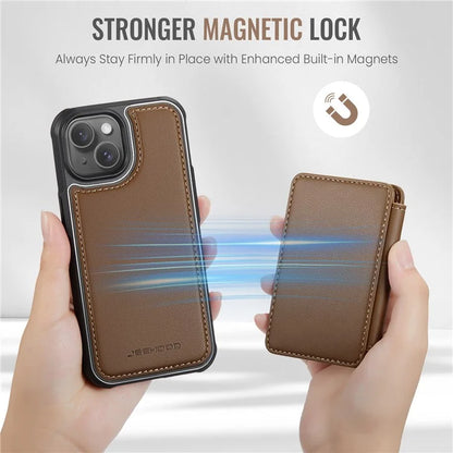 JEEHOOD J05 For iPhone 13 Case Card Slots Leather+TPU Phone Cover Detachable Design